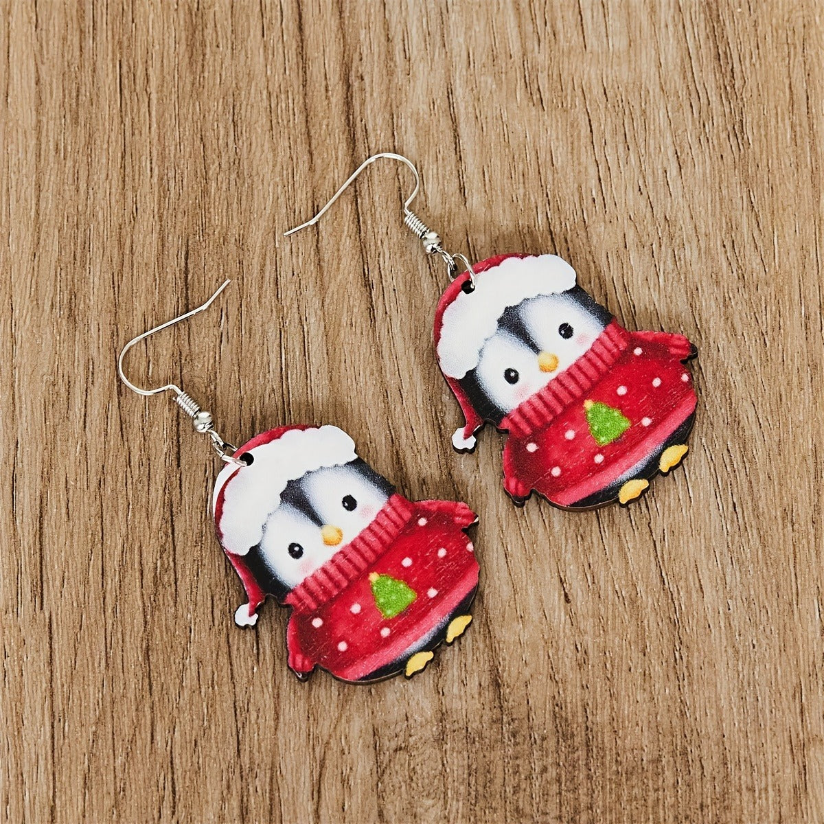 Wholesale Cute Penguin Dwarf Wooden Earrings for Christmas Party